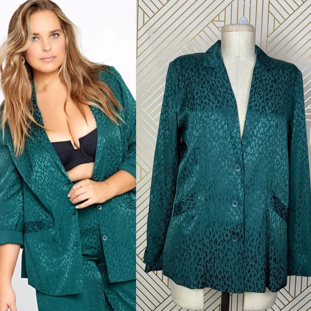L*SPACE‎ Bennytt Blazer in Ultramarine Teal Green Leopard Print Size US 4